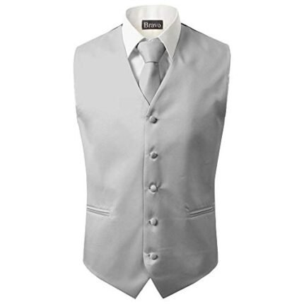 Bravo Men\’s Formal Slim Fit 3 Pcs Vest + Necktie + Hankie 5 Button Premium Classic Skinny Fashion Casual Dress Suit Tuxedo Graduation Wedding Business Waistcoat Hanky Coat (Small, Gray)