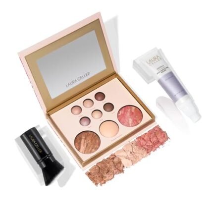 LAURA GELLER NEW YORK The Best of the Best Baked Palette, Tuscan Dreams + Spackle Makeup Primer, Diamond + Retractable Angled Kabuki Brush Set – Holiday 2024