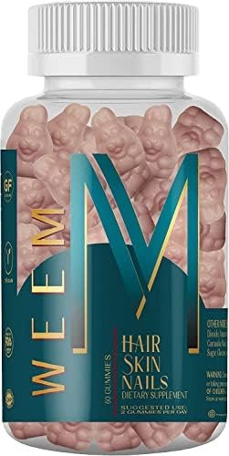 WEEM Hair Skin and Nails Gummies – Supports Healthy Hair – Vegan biotin Vitamins for Women & Men Supports Faster Hair Growth, Stronger Nails, Healthy Skin, Extra Strength (1)