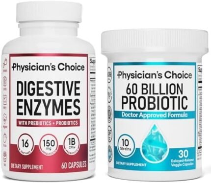 Physician’s CHOICE Advanced Gut Health Bundle: 60 Billion Probiotics 30ct + Digestive Enzymes 60ct for Digestive, Gut, and Immune Health Supports Occasional Constipation, Diarrhea, Gas, and Bloating