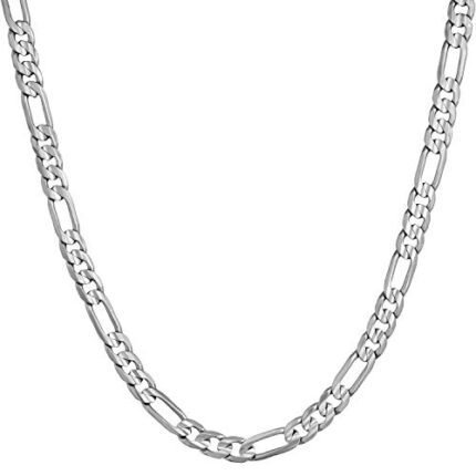 LIFETIME JEWELRY 4mm Figaro Chain Necklace 24k Gold Plated for Men Women & Teens (30 inches, White Gold)