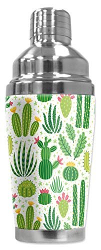 Mugzie 16 Ounce Stainless Steel Cocktail Shaker – Martini Shaker with Wetsuit Cover – Cactus