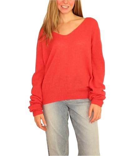 Free People Womens Gossamer Wool Blend Oversized V-Neck Sweater Red S