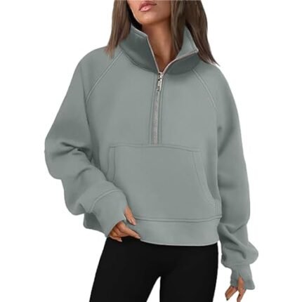 Women’s Half Zip Trending Sweatshirts Long Sleeve Cropped Pullover Tops Fall Fashion Y2K Clothes with Pocket