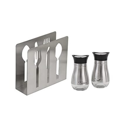 Stainless Steel Napkin Holder and Stainless Steel Salt and Pepper Shaker Set