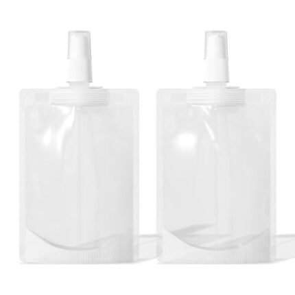 QQ Studio 50 Pcs Translucent Frost Refillable Serum Pump Bottle Travel Size Toiletries Stand Up Pouch for Beauty Skincare Makeup Foundation Product (3.38 oz)