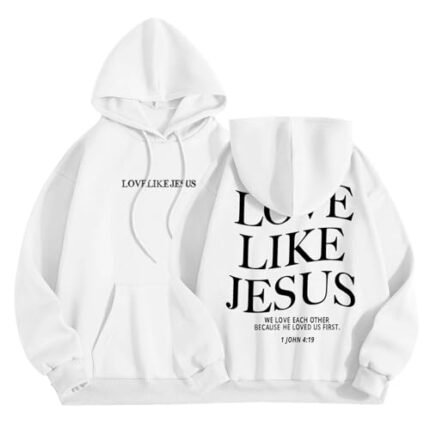 Inspirational Blouse Love Like Jesus Blouse Top for Women Jesus Saves Hoodie Cross Christian Graphic Hoodies Letter Hooded Long Sleeve Womens Christ Jesus God Faith Shirts Christian Gift White