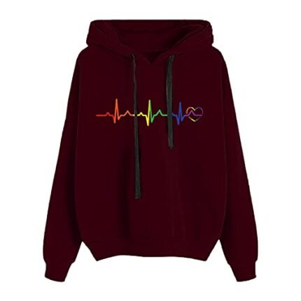 Womens Clothes Heart Top Trending Sweaters for Teen Girls Hoddies Gifts for Women Women Hoodies Pink Hoodie(01-Wine,Large)