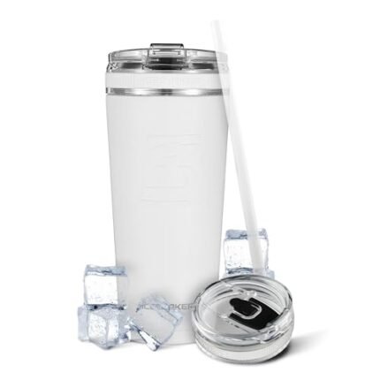 Ice Shaker Insulated Stainless Steel Tumbler | 20 oz, White | 30+ Hours Cold & 12+ Hours Hot | Removable Straw and Drink Spout | Odor-Free Tumbler Cup Water, Coffee, Tea, Smoothies, Cocktails