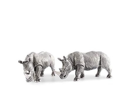 Vagabond House Pewter Rhinos Salt and Pepper Shaker Set African And Asian Rhinoceros S/P Shaker 5.75 inch Long x 2.5 inch Tall