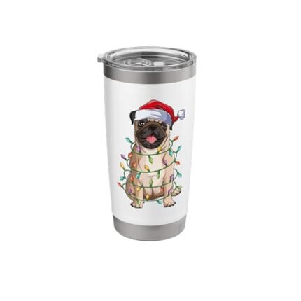 Christmas pug dog ligth santa hat deer gift for man woman Stainless Steel Insulated Tumbler