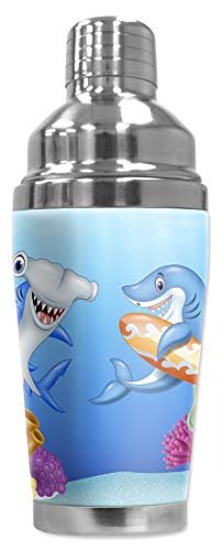 Mugzie 16 Ounce Stainless Steel Cocktail Shaker/Martini Shaker with Wetsuit Cover – Friendly Sharks