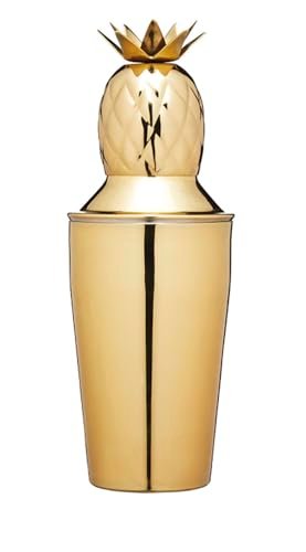 BarCraft BCCSPAPL Pineapple Cocktail Shaker with Recipe, Stainless Steel, 325 ml, Brass-Effect