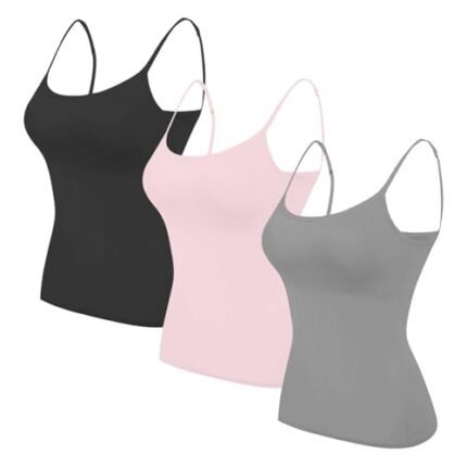 Oplxuo 3 Pack Shelf Bra Camisole Tops for Women Adjustable Spaghetti Strap Tank Top Cotton Yoga Cami 2025 Summer Undershirts