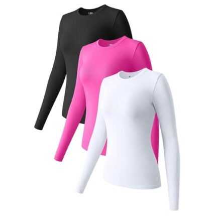 Womens Tight Tops Hot Pink Long Sleeve T Shirt for Women Long Sleeve Tops Basic Womens White Undershirt White Shirts for Women Fitted Large Tshirts Shirts for Women Gifts