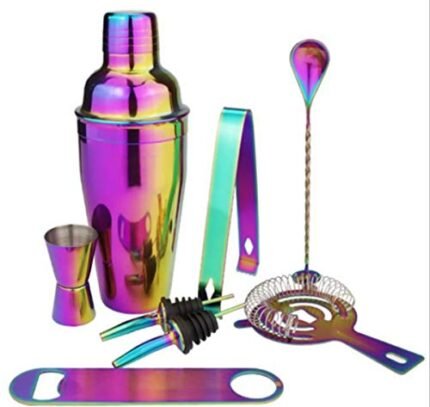 Professional Boston-Cocktail-Shaker Bar-Tools-Set – Home-Bartender-Kit 8 Pieces(550ml/20oz) (Rainbow)