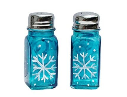 Blue White Snowflake Hand Painted Salt and Pepper Shakers Set