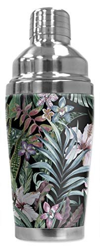 Mugzie 20 Ounce Stainless Steel Cocktail Shaker/Martini Shaker with Wetsuit Cover – Tropical Flowers