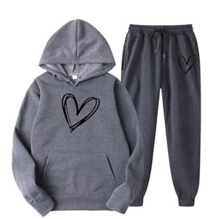 Mother of The Bride Gifts Womens Sweatsuits 2 Piece Outfits Fashion Heart Graphic Hoodie Sweatshirt and Jogger Sweatpants Lounge Sets Tracksuit Dark Gray