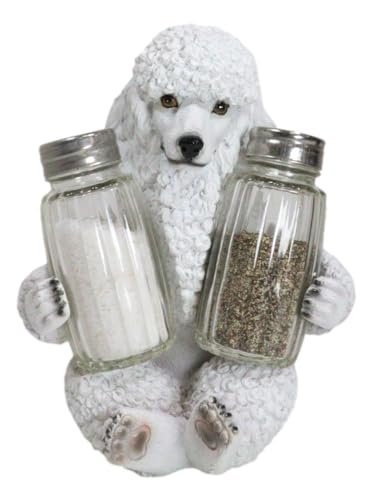 Ebros Realistic Groomed White French Poodle Puppy Dog Glass Salt And Pepper Shakers Holder Figurine 6.25″Tall Whimsical Hugging Poodles Pet Memorial Animal Dogs Decor Statue