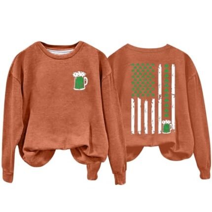 St Patricks Day Flag Shamrock Irish Green Sweatshirt Shamrock American Flag Graphic Crewneck Ireland Pullover Tops Womens St Patricks Day Clothing Women St Patrick Day Apparel(Orange,4X-Large)