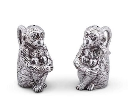 Arthur Court Aluminum Monkey Salt and Pepper shaker Set – Metal refillable S/P Shaker 3.5 inch Tall