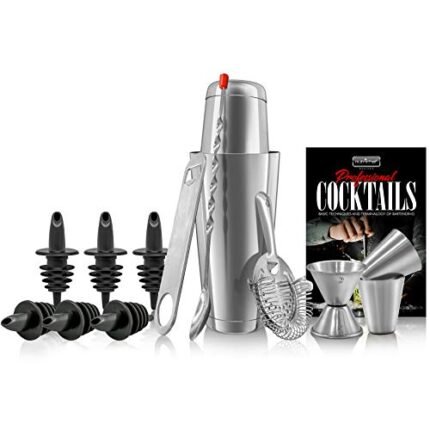 NutriChef Mixology Bartender Cocktail Shaker Set – Includes 15 & 30 oz Stainless Steel Shakers, 6 Bottle Pourers & More | Essential Martini Making Kit | Drink Mixing Set | 15 Piece Cocktail Bar Set