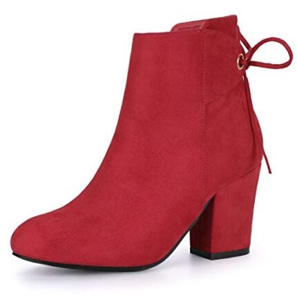 Allegra K Women’s Round Toe Block Heel Zipper Red Ankle Boots 5.5 M US