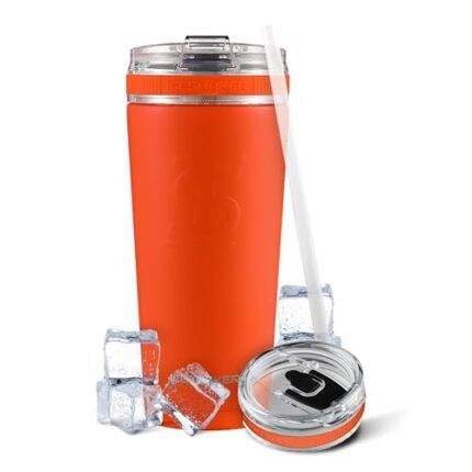 Ice Shaker Insulated Stainless Steel Tumbler | 20 oz, Orange | 30+ Hours Cold & 12+ Hours Hot | Removable Straw and Drink Spout | Odor-Free Tumbler Cup Water, Coffee, Tea, Smoothies, Cocktails