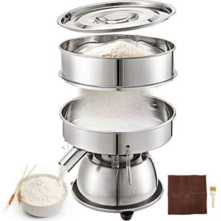 VBENLEM Automatic Sieve Shaker Included 12 Mesh + 80 Mesh Flour Sifter Electric Vibrating Sieve Machine 110V 50W Sifter Shaker Machine 1150 r/min for Rice & Herbal Powder Particles