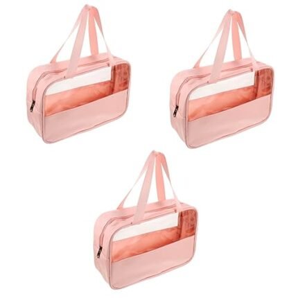 GLUMZRK 2pcs transparent cosmetic bag makeup brush case travel hanging toiletry bag toiletry carry pouch travel toiletry bag small makeup bag Miss skin care products pvc, 30X21X10CMx3pcs, Pinkx3pcs