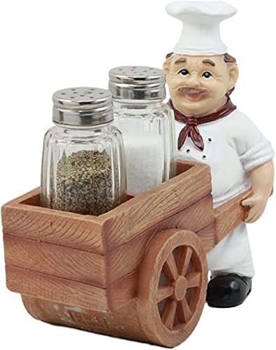 Ebros Spice A La Carte Delivery Master Iron Chef Pushing Wheelbarrow Cart Salt And Pepper Shakers Holder Figurine Statue 6.5″Long