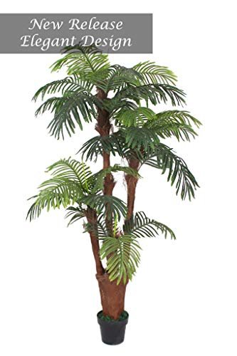 AMERIQUE Tech, w Gorgeous & Unique 6 Feet Tropical Palm Tree Artificial Plant with Nursery Plastic Pot, Real Touch Technology, with UV Protection, Super Quality, 6′, Green