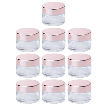 Generic Set of 10 Glass Cosmetic Jars for Refillable Storage and Beauty Products, 50g, Optional