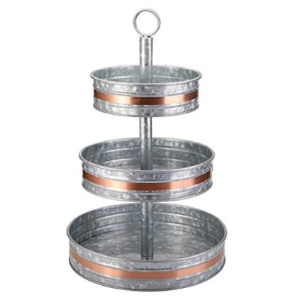 Cedilis Three Tiered Serving Stand, Rustic Metal Cupcake Stand, Galvanized Tiered Serving Tray for Dessert, Appetizers, Farmhouse Fruit Stand, Decorated for Fall