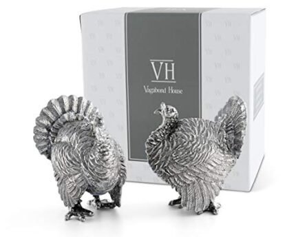 Vagabond House Pewter Thanksgiving Turkey Salt and Pepper Shaker Set Solid Metal 2.25 inch Tall