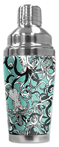 Mugzie MAX 20 Ounce Stainless Steel Cocktail Shaker – Martini Shaker with Wetsuit Cover – Octopus