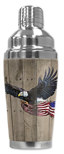 Mugzie brand 16-Ounce Cocktail Shaker with Insulated Wetsuit Cover – Eagle with Flag