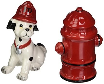 Appletree Design Who Let the Dawgs Out Firefighter Salt and Pepper Set, 3-3/4-Inch, 4-Inch