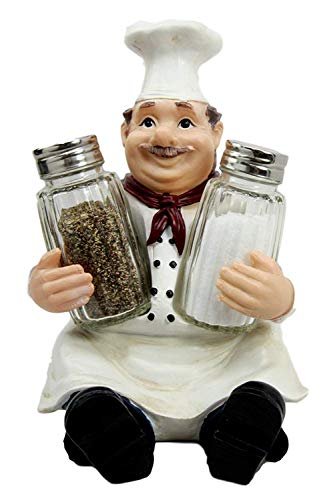 Ebros Italian Head Chef Mario Salt And Pepper Shakers Holder Figurine As Decorative Kitchen Dining Centerpiece Decor For Chefs Cooks Bistro Restaurant Themed Statue (Set Of 2)