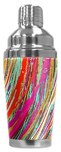 Mugzie 20 Ounce Stainless Steel Cocktail Shaker/Martini Shaker with Wetsuit Cover – Colorful Lines