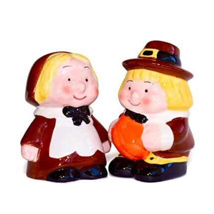 Holiday Salt and Pepper Shakers, Pilgrim Couple Holiday Ceramic Set, Holiday Decor, Barclay’s Buys