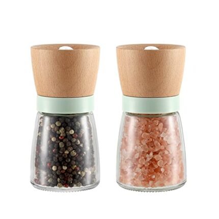 VEVOK CHEF Salt and Pepper Grinder Set Wood VEVOK CHEF Adjustable Coarseness Refillable Pepper Grinder Mill Wooden Farmhouse Cute Salt and Pepper Shaker for Green Salt Grinder Kitchen Gift