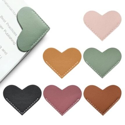 Leather Heart Bookmarks – Winjeto 6 Pieces Cute Corner Page Book Marks for Teachers Students Book Reading Lovers, for School Office Home Supplies (Heart（6pcs）)