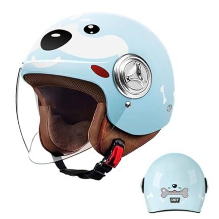 Youth & Kids 3/4 Retro Motorcycle Half Helmet, Cute Children’s Vespa Open Face Helmet with Visor, DOT Approved Boys Girls Electric Scooter Chopper Helmet with Quick Release Buckle-F||48-55CM