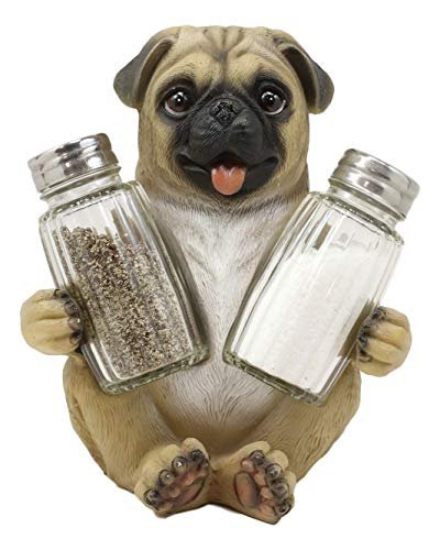 Ebros Gift Realistic Adorable Hugging Pug Dog Decorative Glass Salt Pepper Shakers Holder Resin Figurine 6.25″Tall Animal Pet Pal Pugs Pugsy Dream Kitchen Helper Spice Organizer Statue