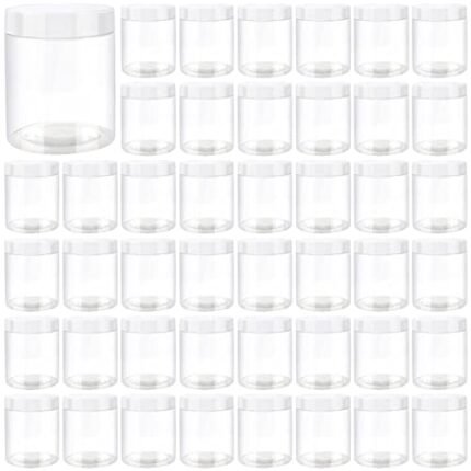 JEUIHAU 46 Pack 8 OZ Plastic Jars with Lids, Clear Empty Slime Storage Containers, Plastic Cosmetic Containers for Slime Making, Food, Beauty Products, BPA Free