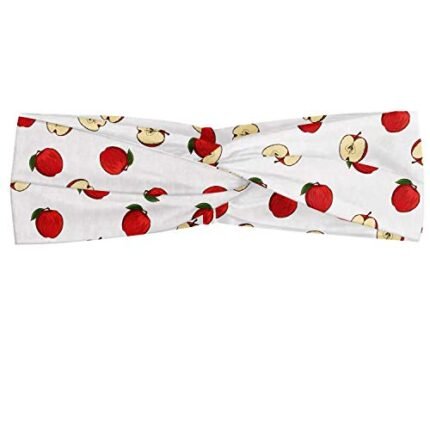 Ambesonne Fruits Headband for Women, Hand Drawn Vibrant Fruit Slices Products of Summer Harvest Picnic Themed Nature, Elastic Comfy Hair Accessory Knotted Head Wrap Everyday Use, XS-S, Eggshell Red