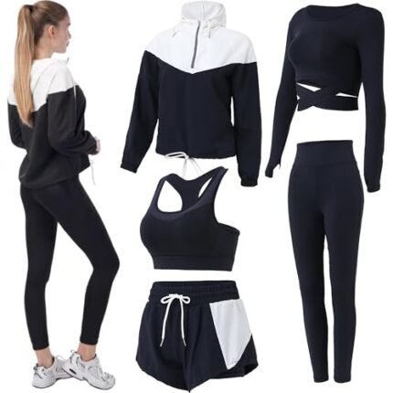 Inmarces Workout Sets for Women 5 PCS Yoga Outfits Activewear Tracksuit Sets