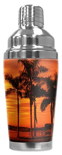 Mugzie 20 Ounce Stainless Steel Cocktail Shaker/Martini Shaker with Wetsuit Cover – Orange Sunset on the Beach